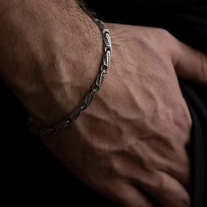Silver Greek Chain Bracelet, Greece Decor Jewelry, Men's Accessory Gift For Him